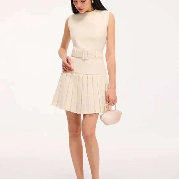 NWT Commense Tweed Pleated Cream Dress - Picture 10 of 14